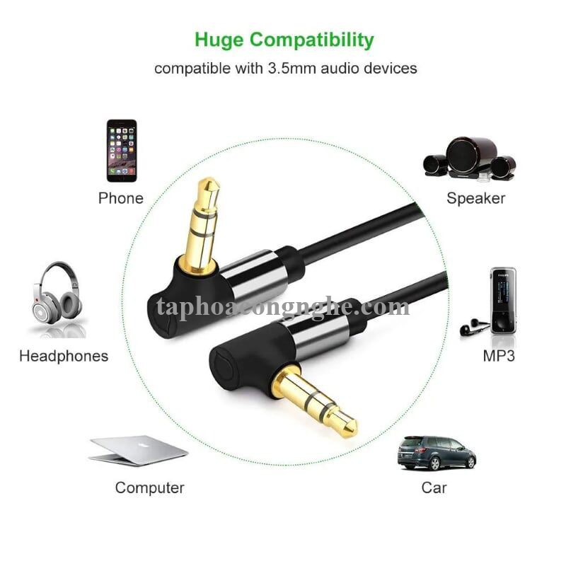 Ugreen 30560 3M màu Đen Cáp âm thanh 2 đầu 3.5mm dương 2 đầu vuông góc mạ vàng AV139 30030560